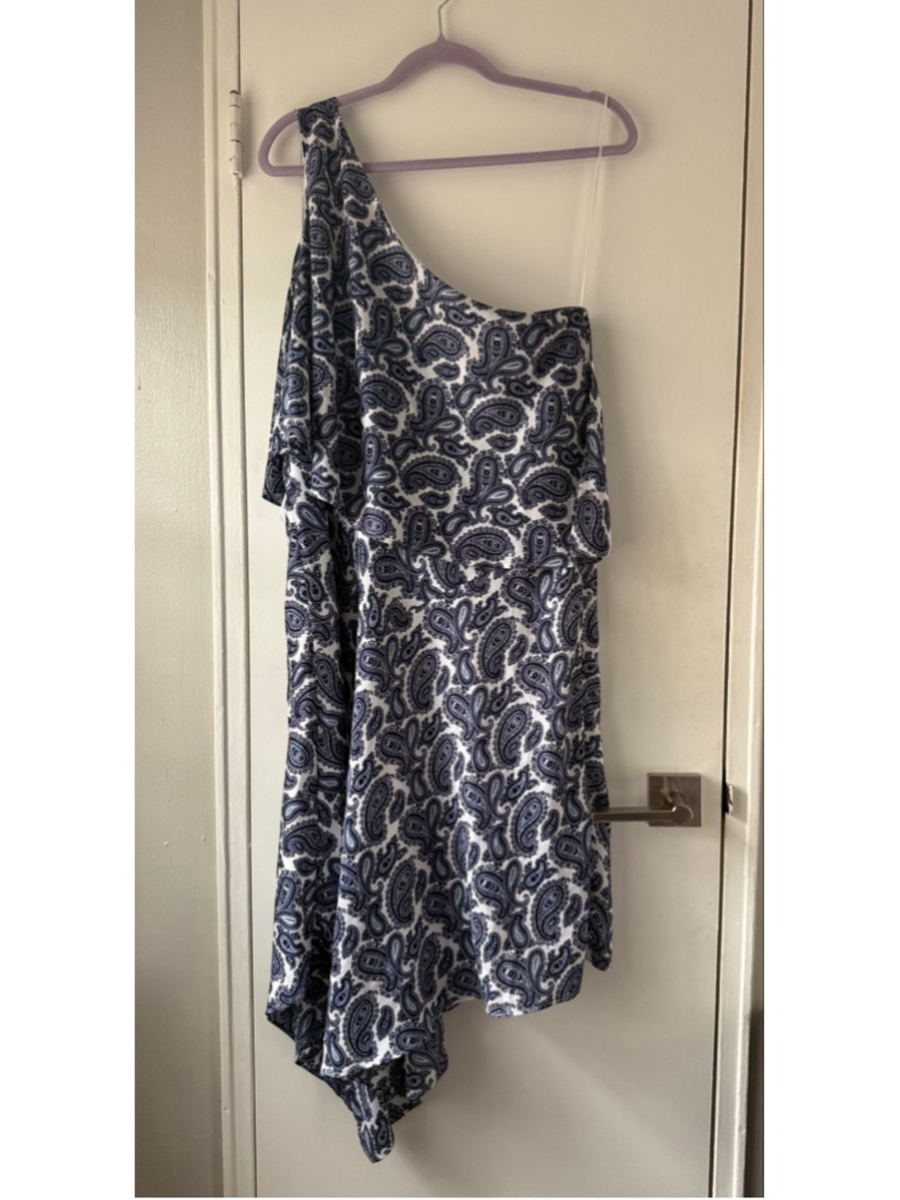 Banana Republic One Shoulder Paisley Dress Plus Blue White 14 $158 NWT